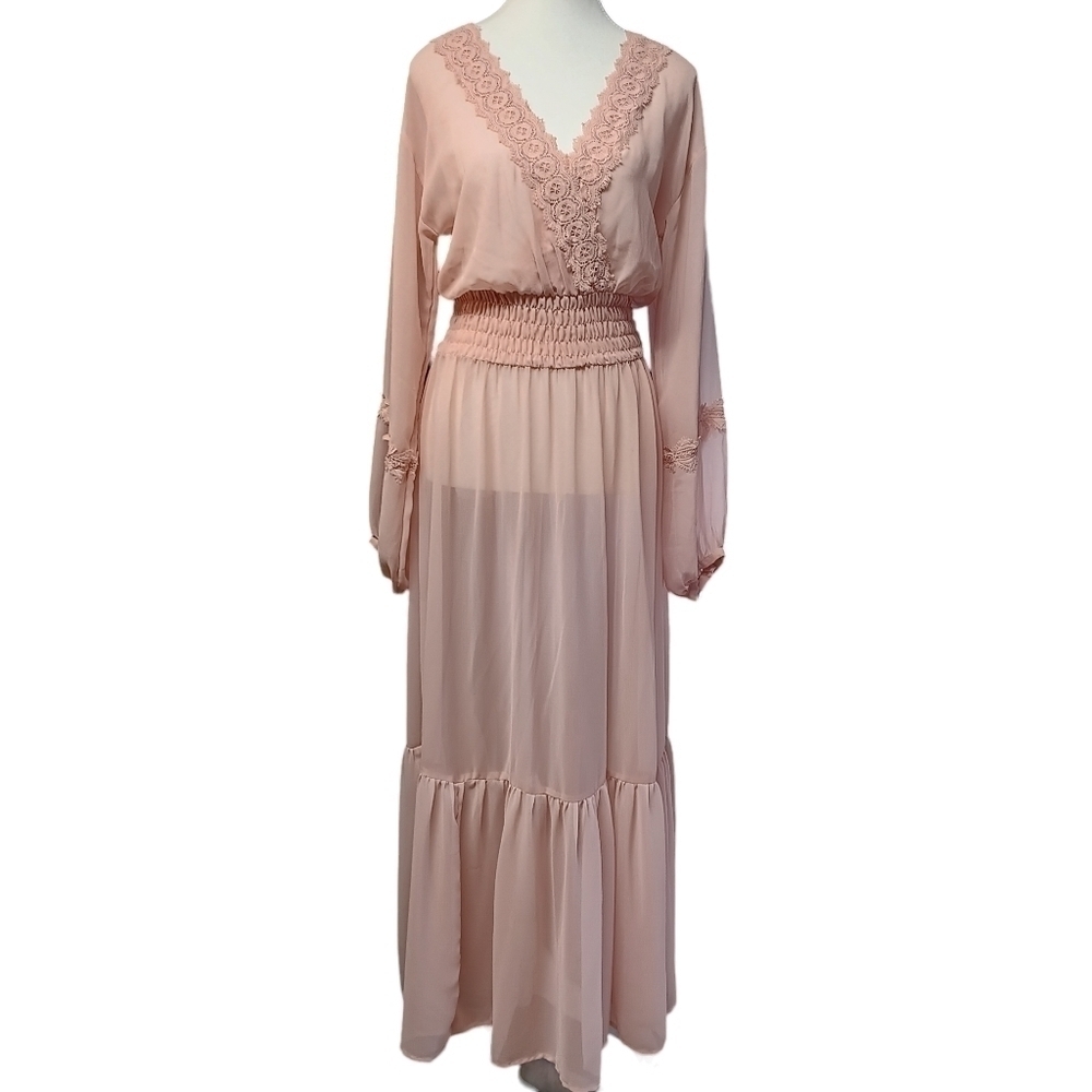 ASOS DESIGN Sheer Tufted Blush Maxi Dress. Women's Size 8